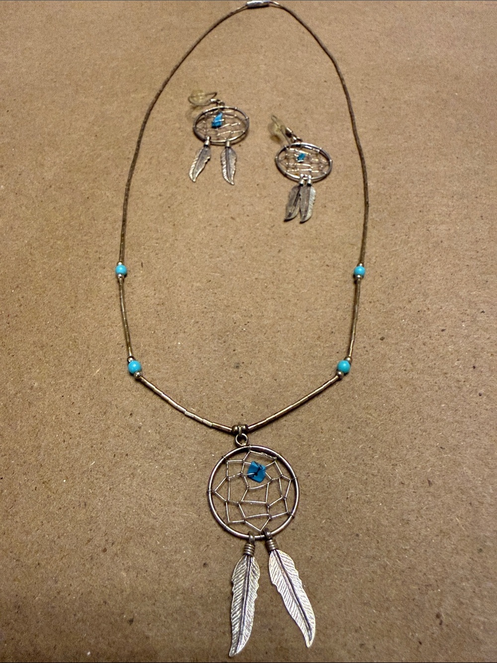 Boho Dreamcatcher Necklace & Earring Set - Turquoise Accent